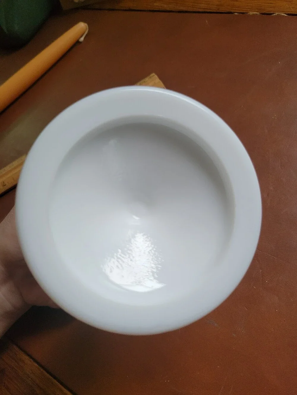 Taper Candle in Warm Apricot with White Milk Glass Holder